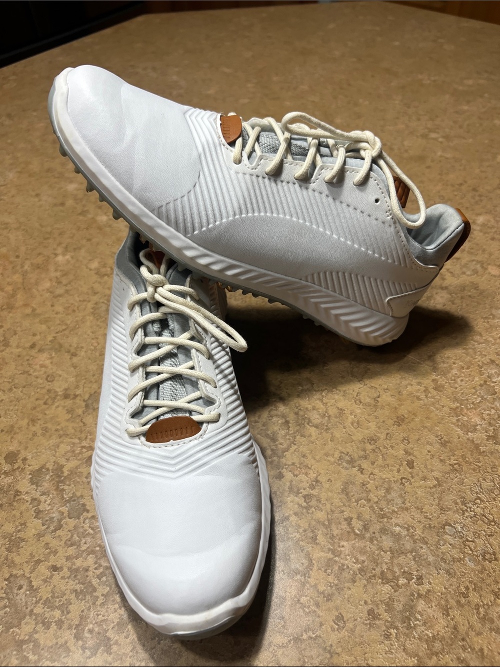 Puma Ignite PWRADAPT Men’s or Women’s White Golf Sneakers with Tan Accents